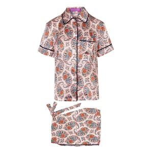 Liberty London Florence Silk Pajama Set Pink Floral‎ Paisley Shorts Top Small